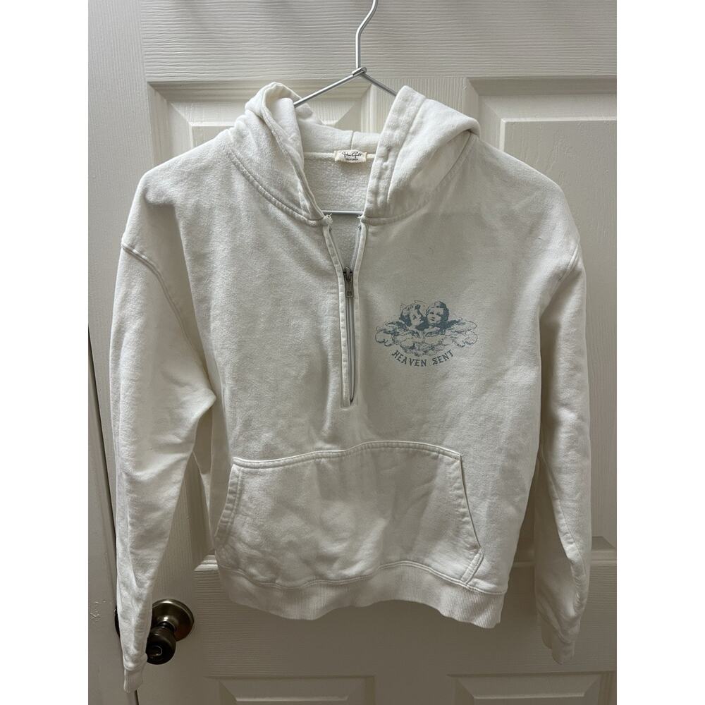 Brandy Melville John Galt White Hoodie Sweatshirt Cotton Heaven Sent